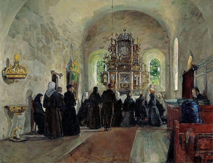 Harriet Backer, «Altergang i Stange kirke», 1903