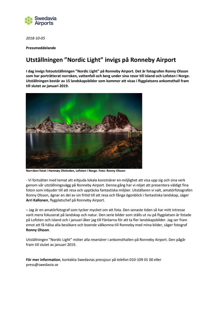 Utställningen ”Nordic Light” invigs på Ronneby Airport 