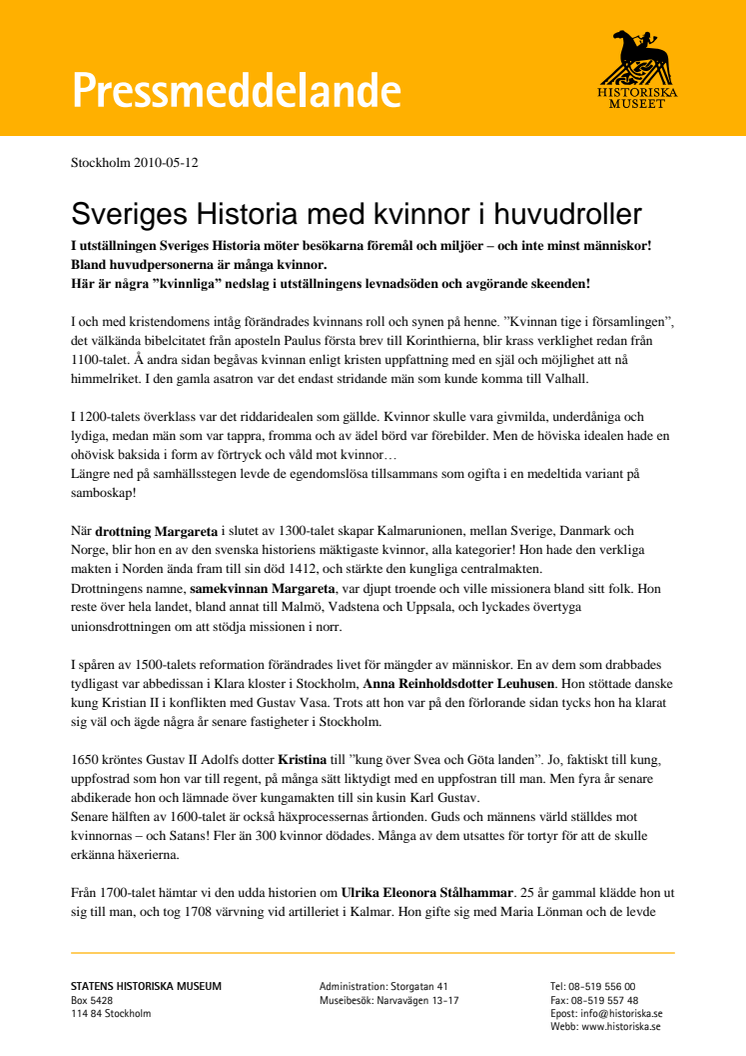 Sveriges historia med kvinnor i huvudrollen