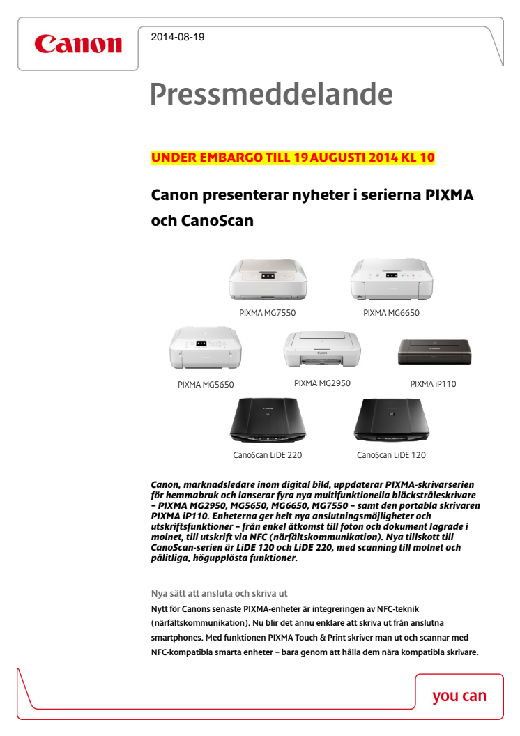 Canon presenterar nyheter i serierna PIXMA och CanoScan  