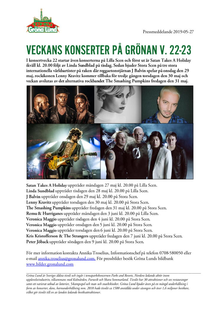 Veckans konserter på Grönan V. 22-23