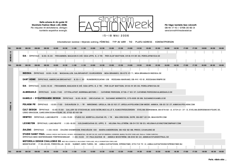 Schema för pressveckan Stockholm Fashion Week den 15-19 maj