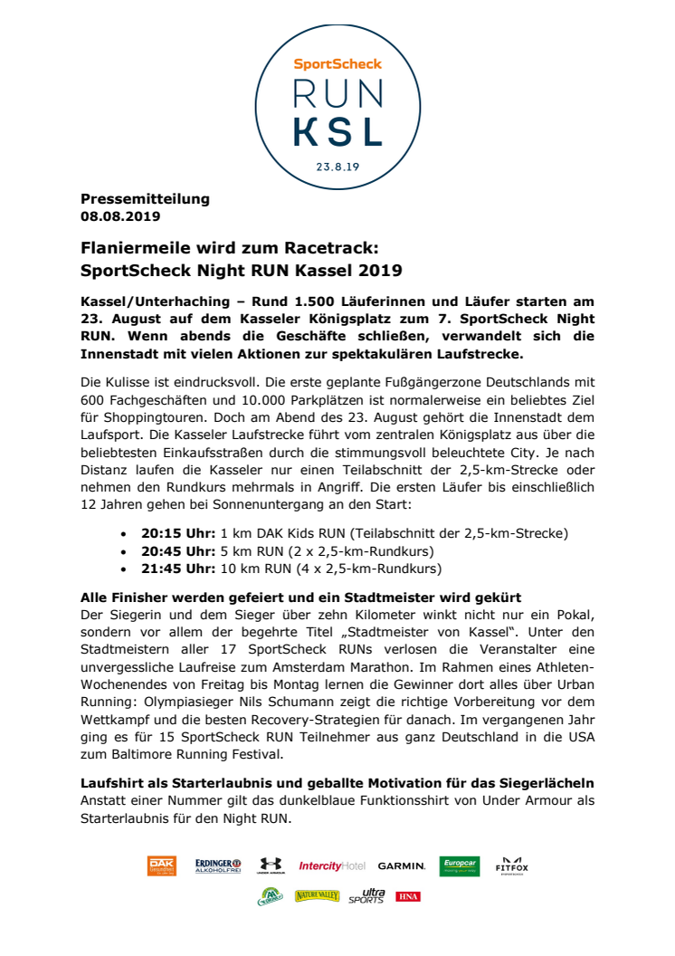 Flaniermeile wird zum Racetrack:  SportScheck Night RUN Kassel 2019