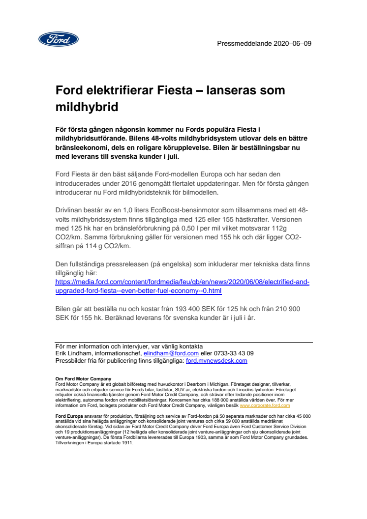 Ford elektrifierar Fiesta – lanseras som mildhybrid
