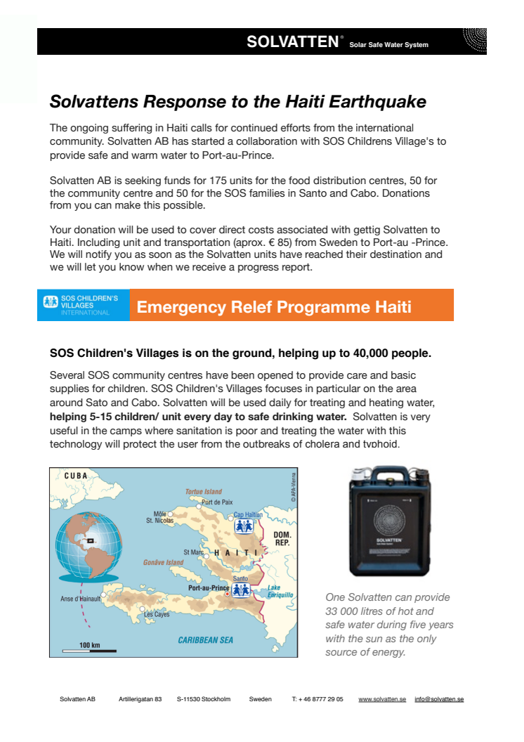 Solvattens Response to the Haiti Earthquake 