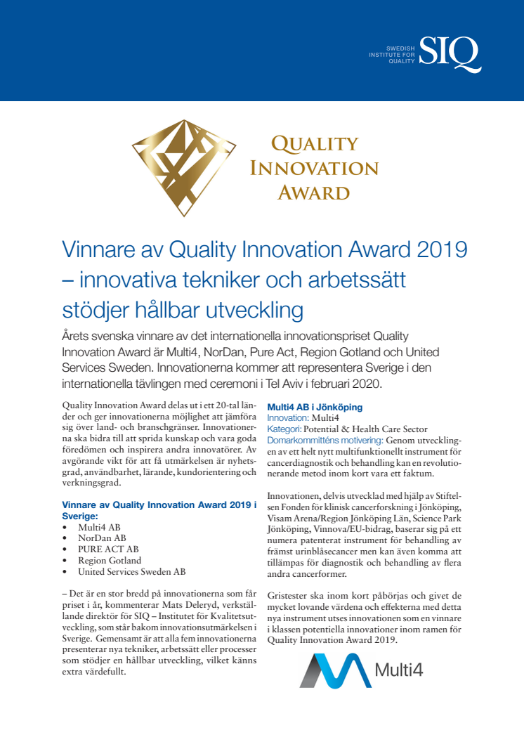 Quality Innovation Award 2019