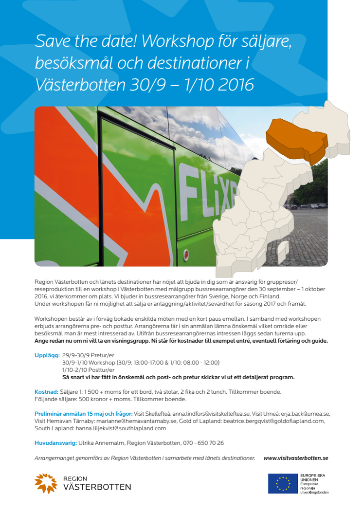 Bussworkshop för säljare, besöksmål och destinationer i Västerbotten 30/9 – 1/10 2016