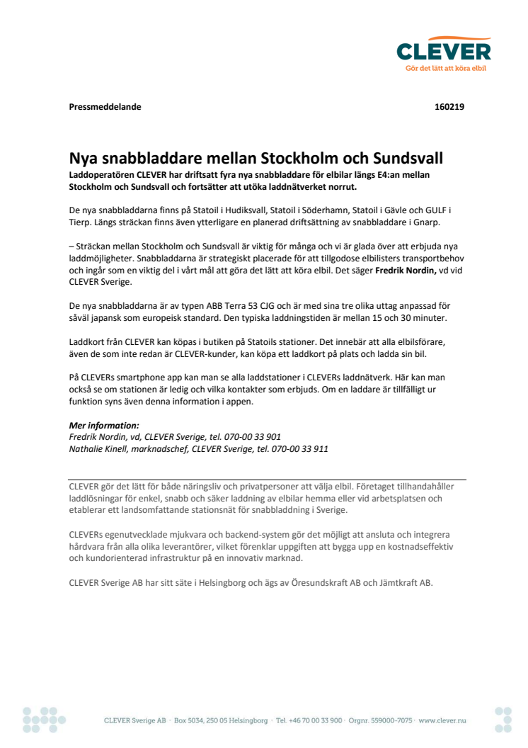 ​Nya snabbladdare mellan Stockholm och Sundsvall