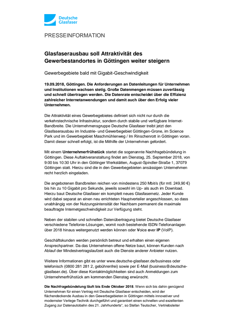 Glasfaserausbau soll Attraktivität des Gewerbestandortes in Göttingen weiter steigern