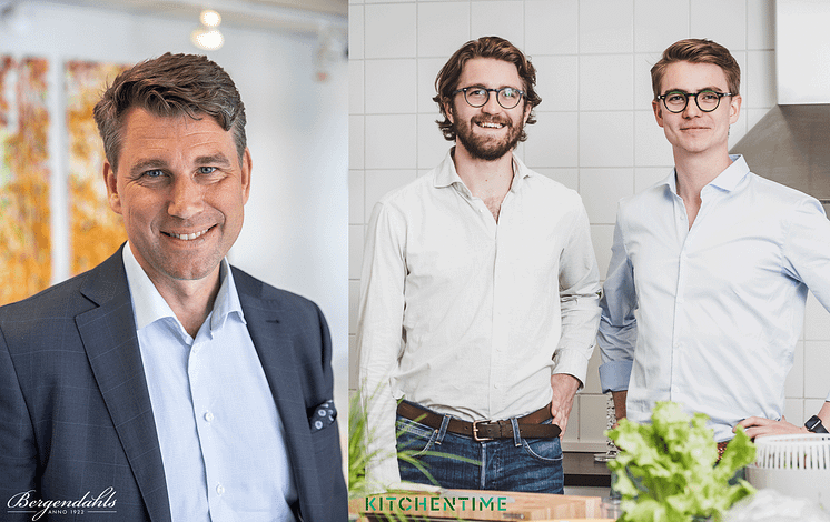 T.v Lars Ljungälv, vd Bergendahls & Son, t.h Joel Falck och Anton Malmberg grundare av KitchenTime.