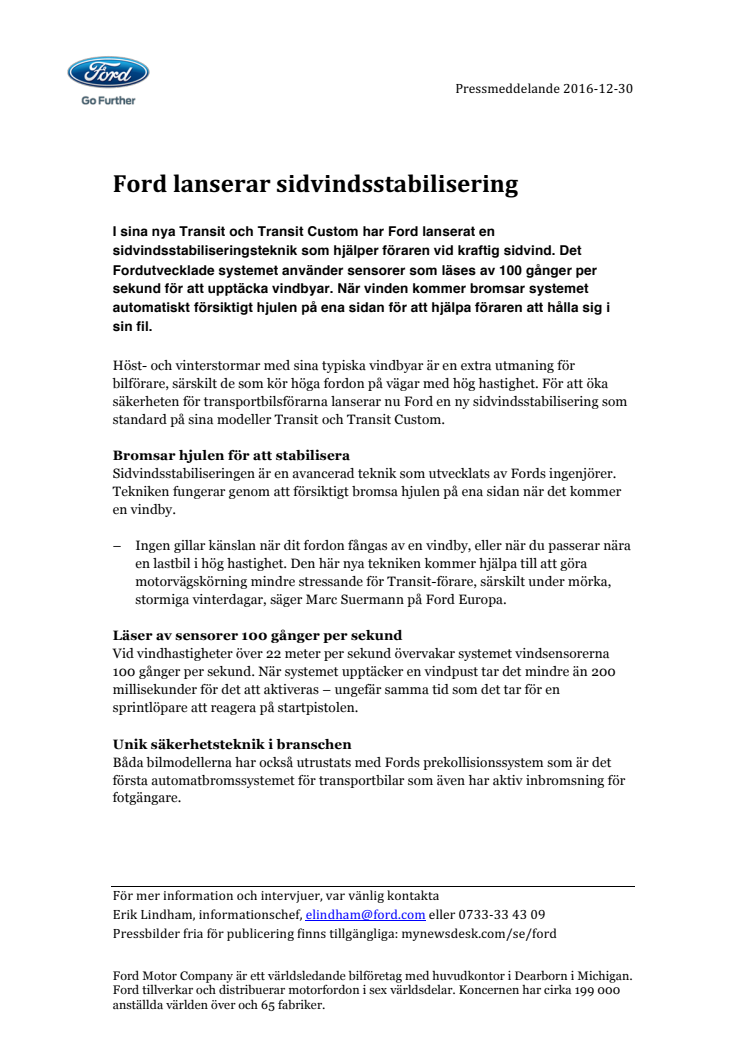 Ford lanserar sidvindsstabilisering