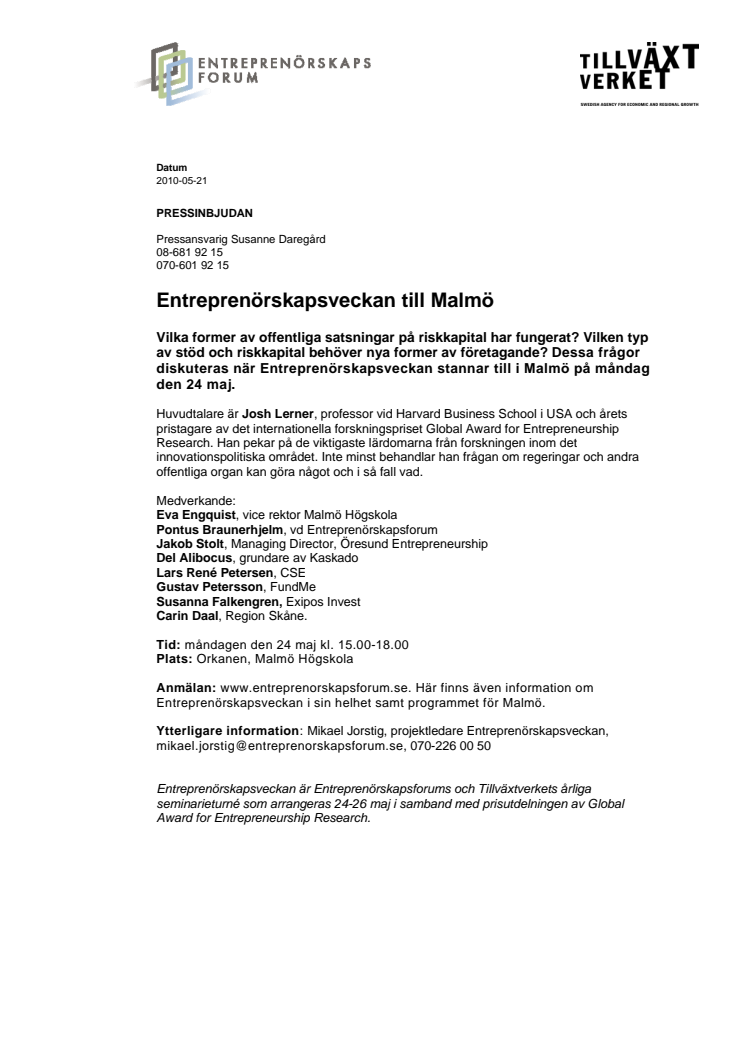 Entreprenörskapsveckan till Malmö 