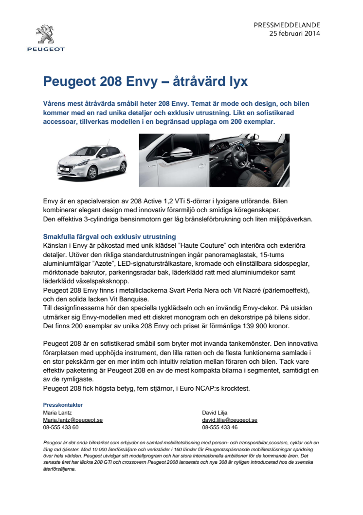 Peugeot 208 Envy – åtråvärd lyx