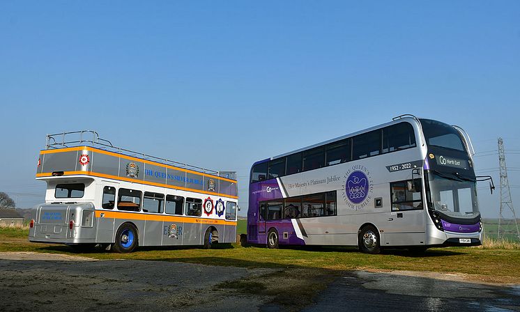 Queen's Platinum Jubilee Bus with a restored Silver Jubilee bus.jpg