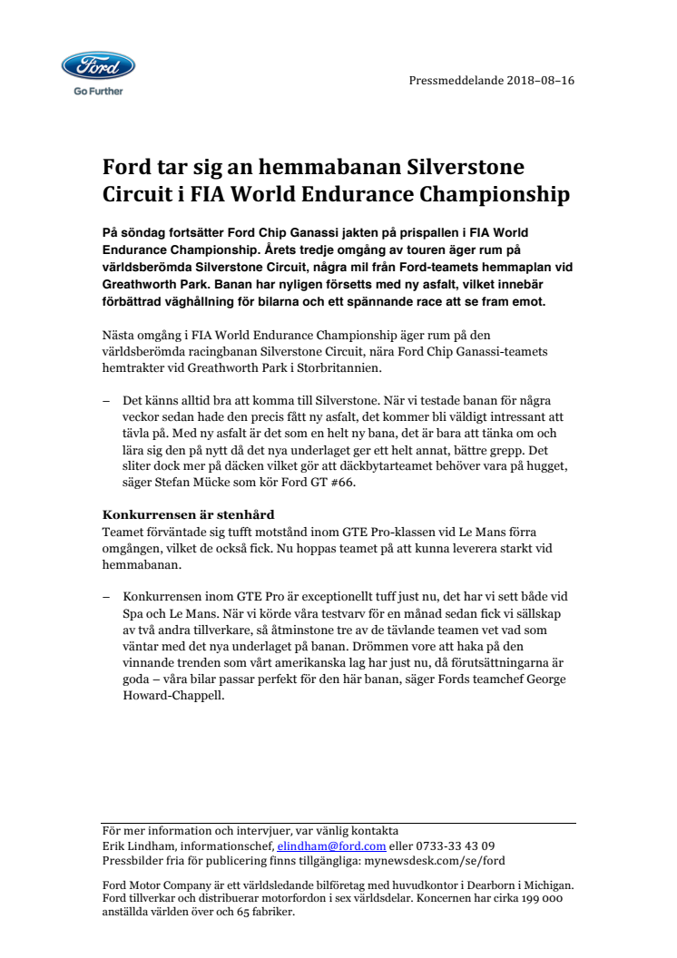 Ford tar sig an hemmabanan Silverstone Circuit i FIA World Endurance Championship