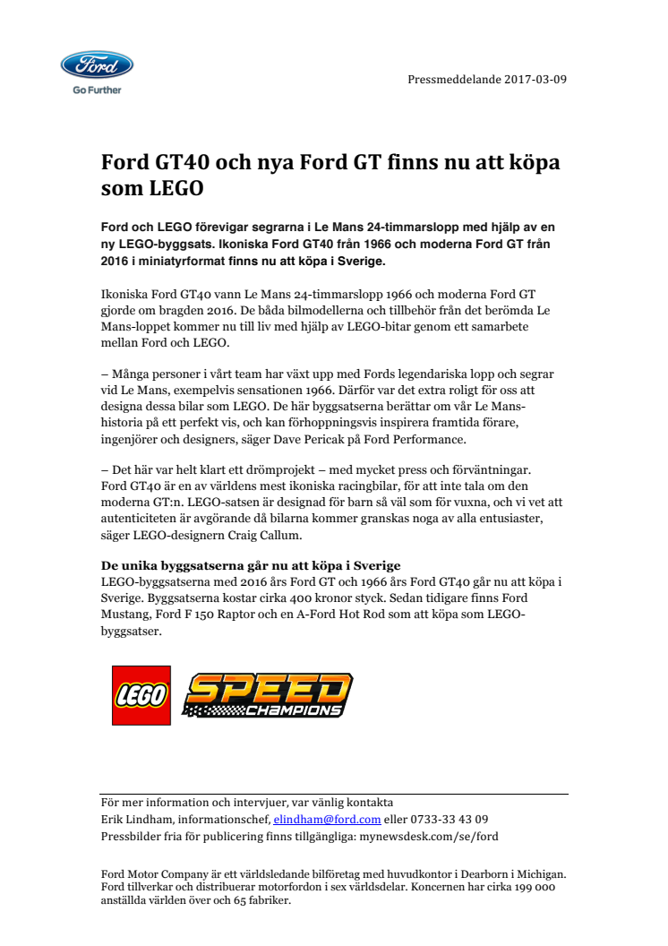 Ford GT40 och nya Ford GT finns nu att köpa som LEGO