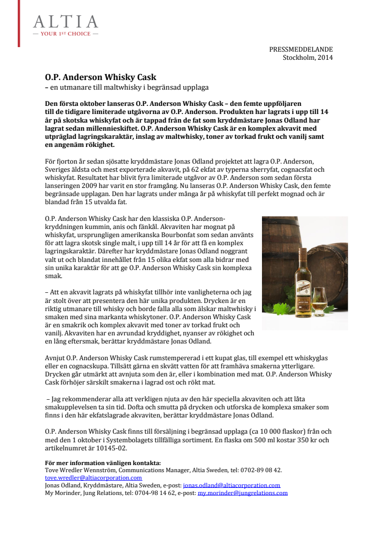 O.P. Anderson Whisky Cask – en utmanare till maltwhisky i begränsad upplaga 
