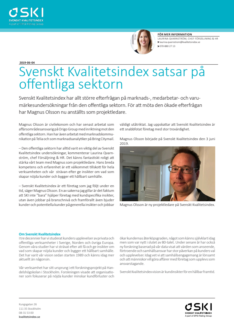 Svenskt Kvalitetsindex satsar på offentliga sektorn