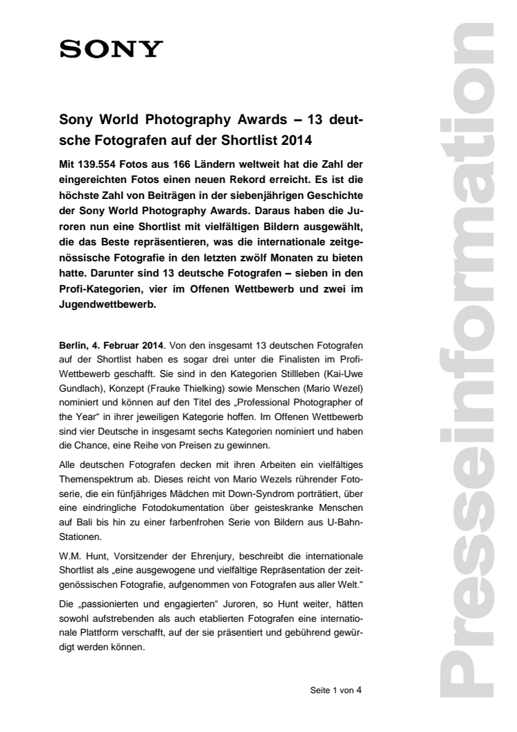 Sony World Photography Awards – 13 deutsche Fotografen auf der Shortlist 2014