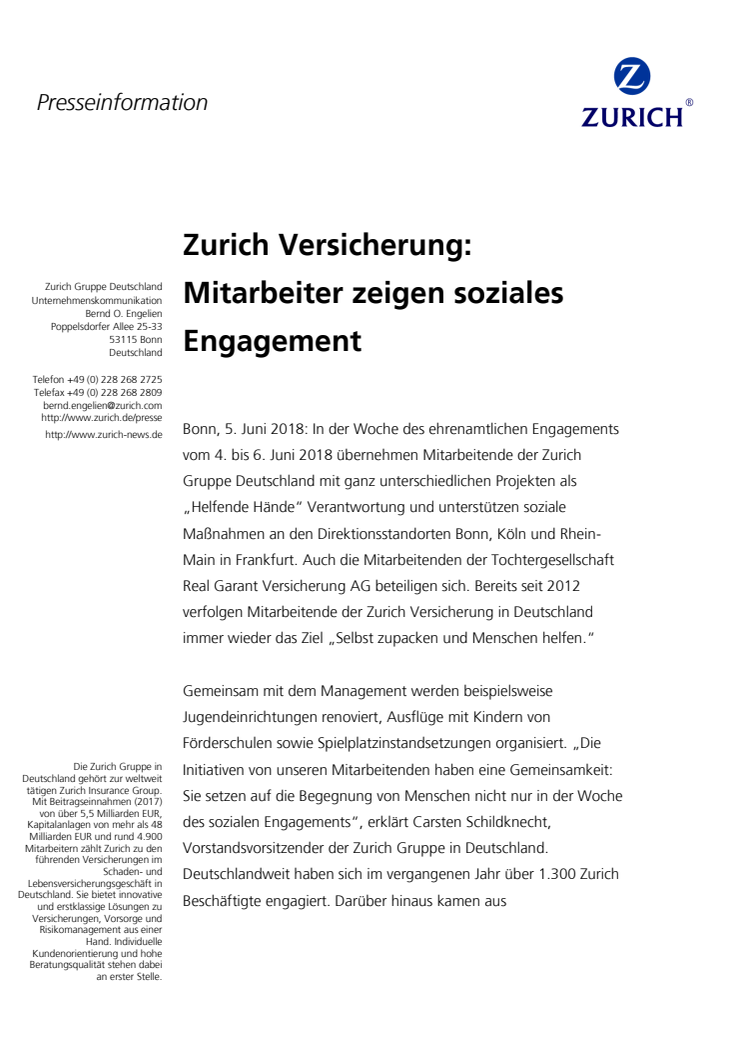 Zurich Versicherung: Mitarbeiter zeigen soziales Engagement
