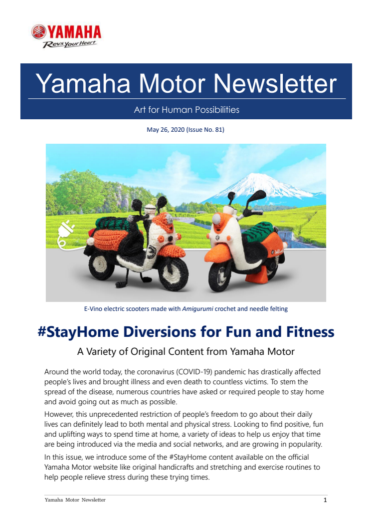 #StayHome Diversions for Fun and Fitness   Yamaha Motor Newsletter (May 26, 2020 No. 81)