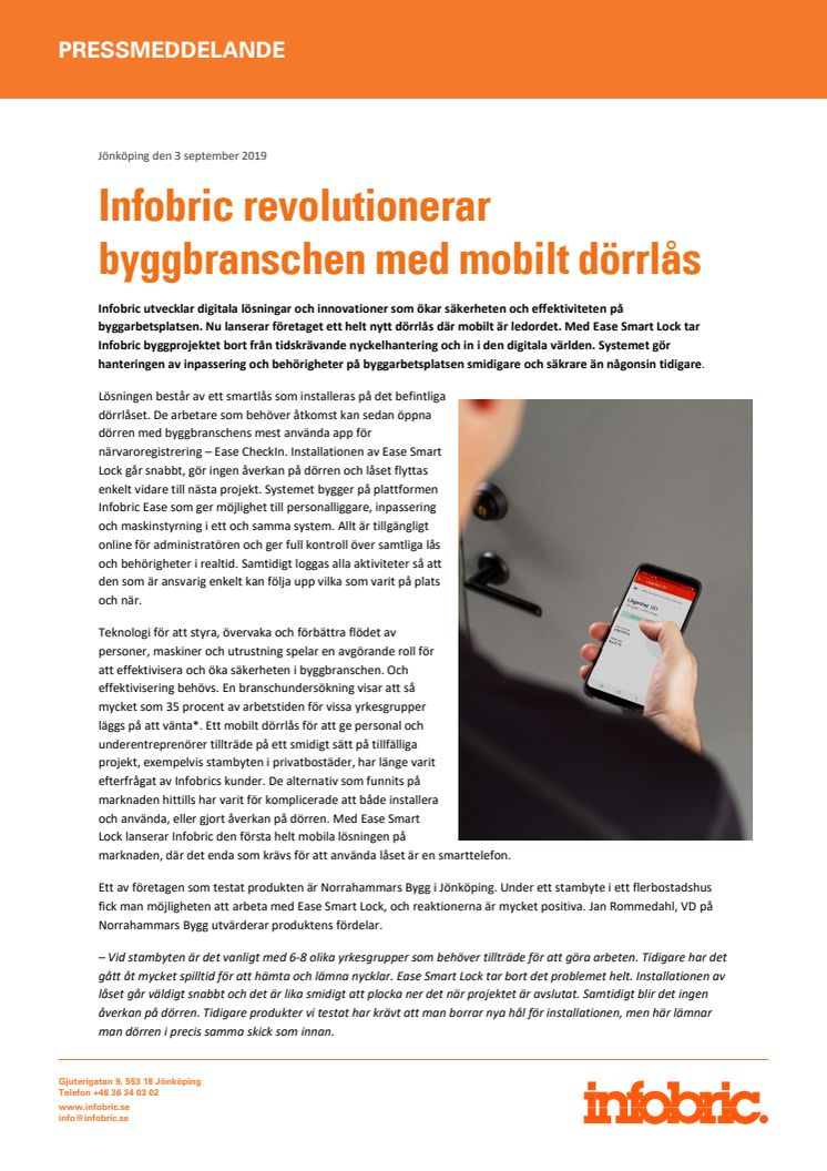 Infobric revolutionerar byggbranschen med mobilt dörrlås 