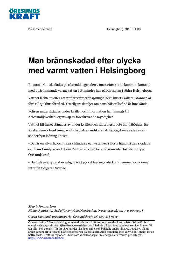 ​Man brännskadad efter olycka med varmt vatten i Helsingborg