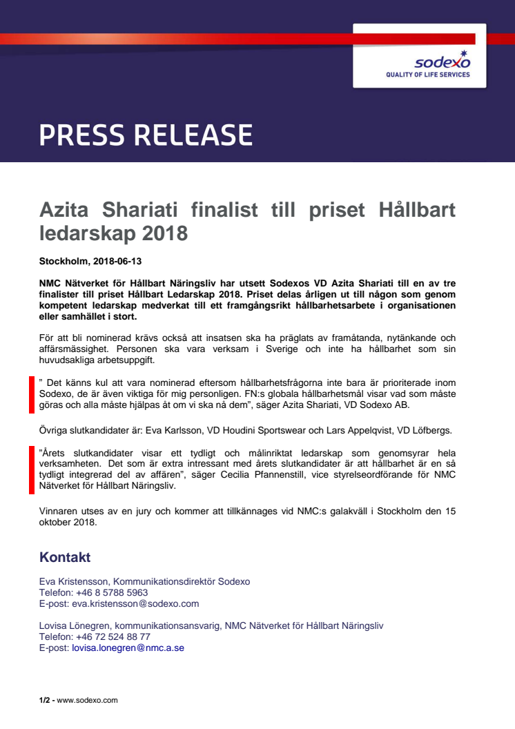 Azita Shariati finalist till priset Hållbart ledarskap 2018