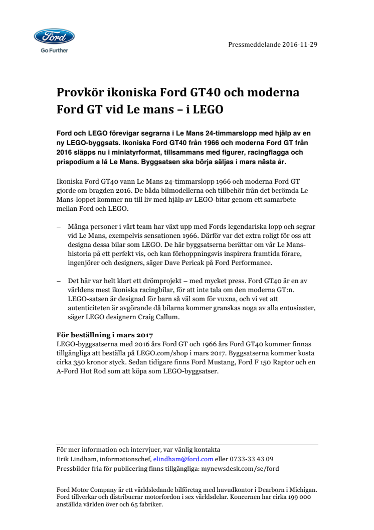 Provkör ikoniska Ford GT40 och moderna Ford GT vid Le mans – i LEGO