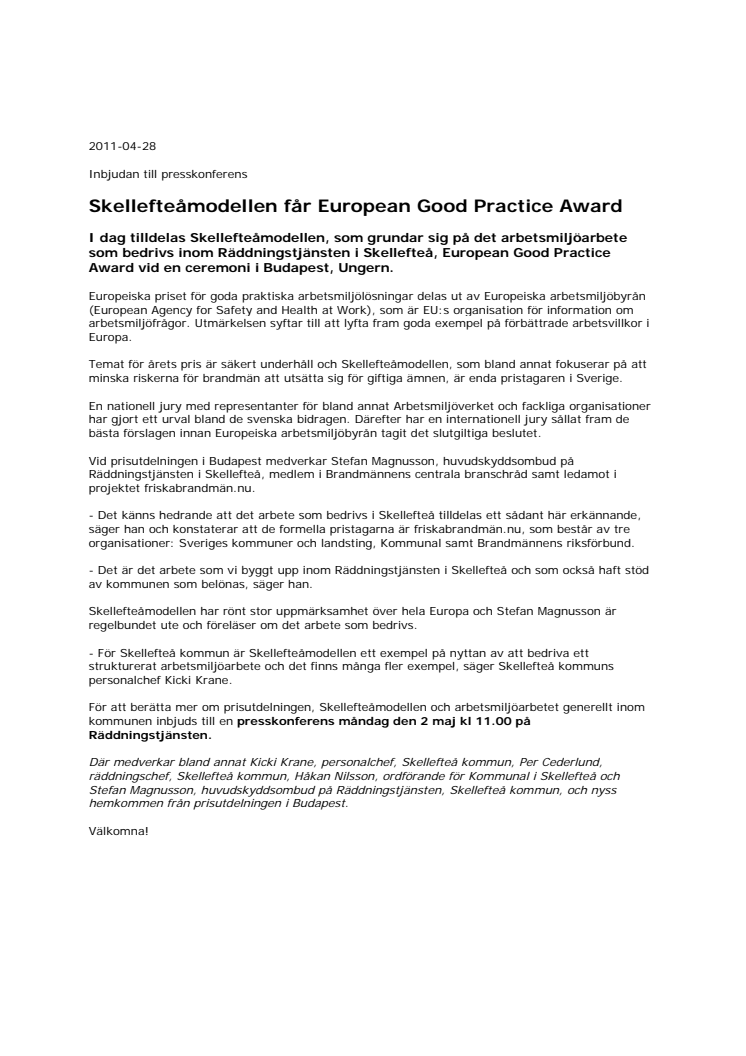 Skellefteåmodellen får European Good Practice Award