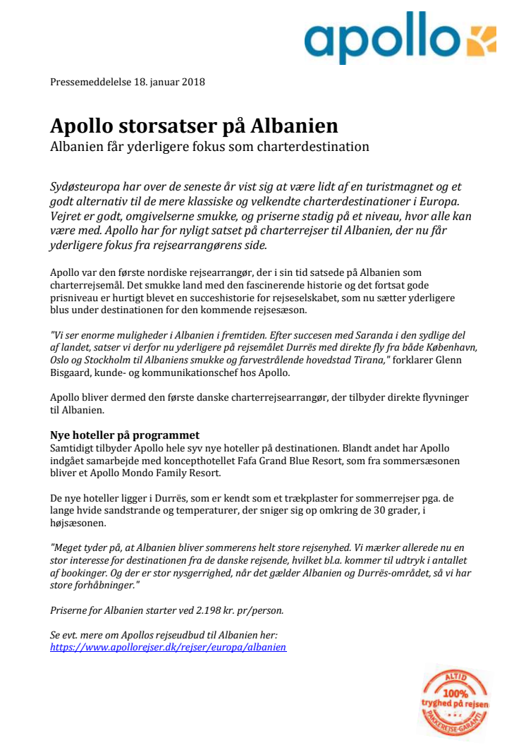 Apollo storsatser på Albanien