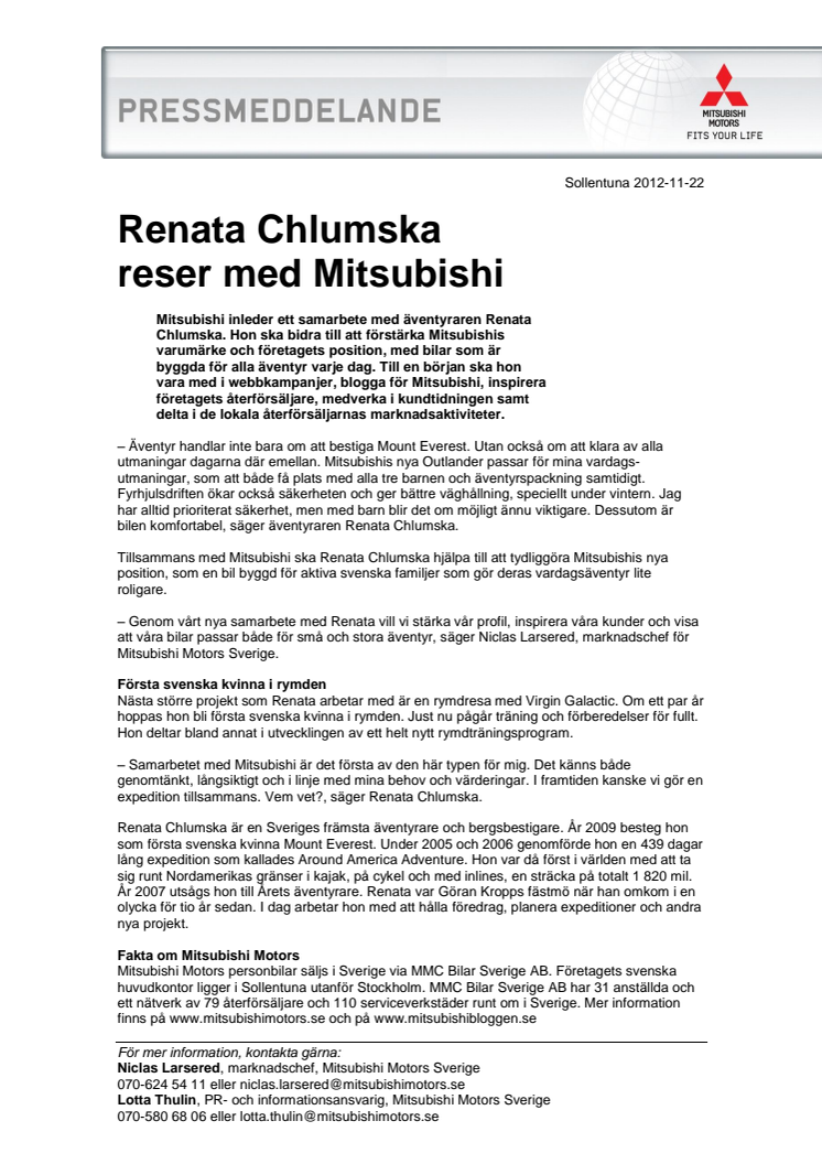 Renata Chlumska reser med Mitsubishi