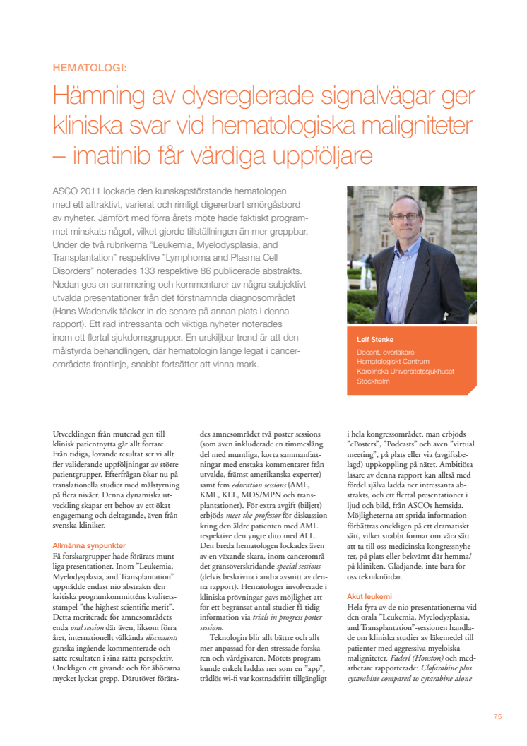Överläkare Leif Stenke – Hematologi i cancerforskningens frontlinje med målstyrda behandlingar