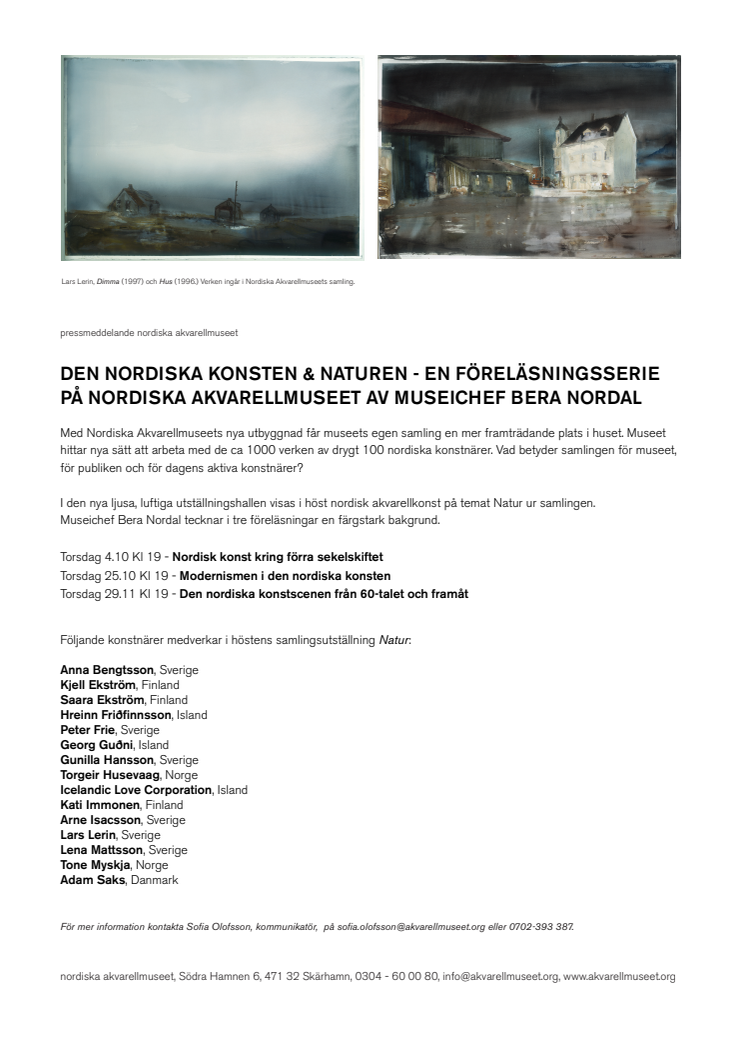 DEN NORDISKA KONSTEN & NATUREN - EN FÖRELÄSNINGSSERIE PÅ NORDISKA AKVARELLMUSEET AV MUSEICHEF BERA NORDAL