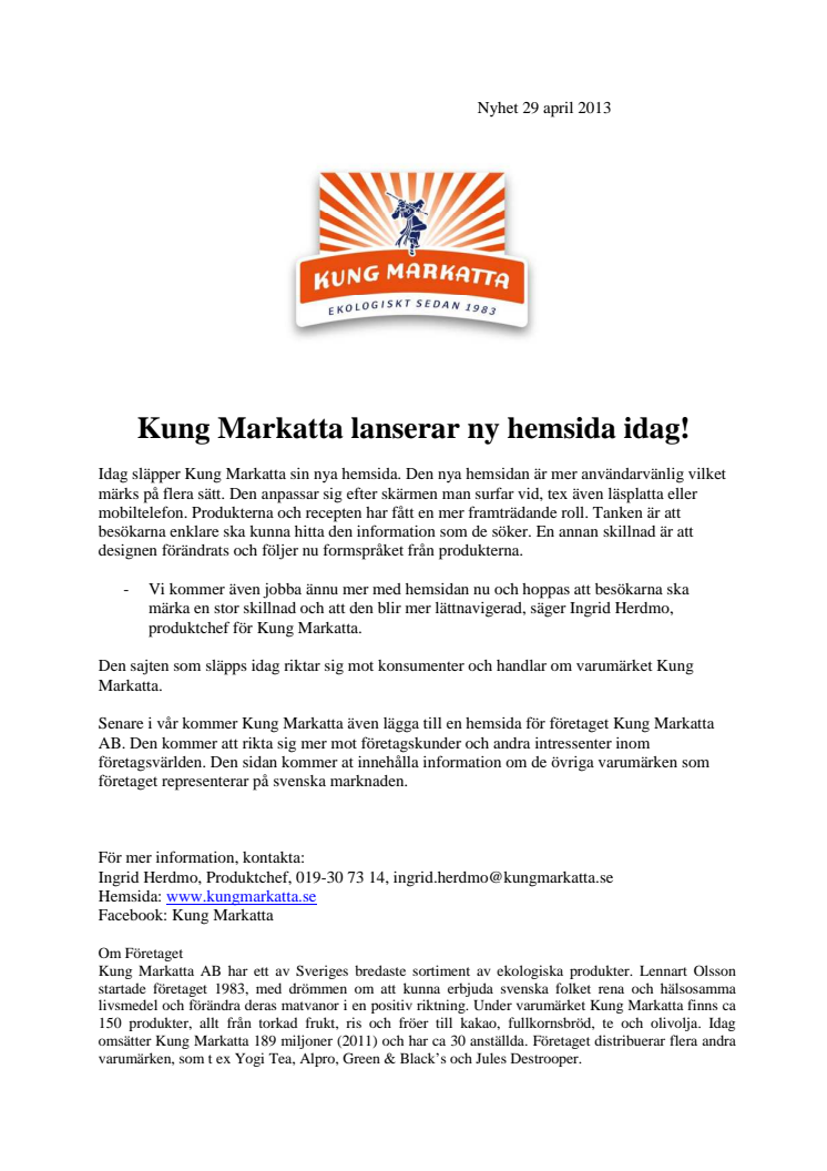 Kung Markatta lanserar ny hemsida!