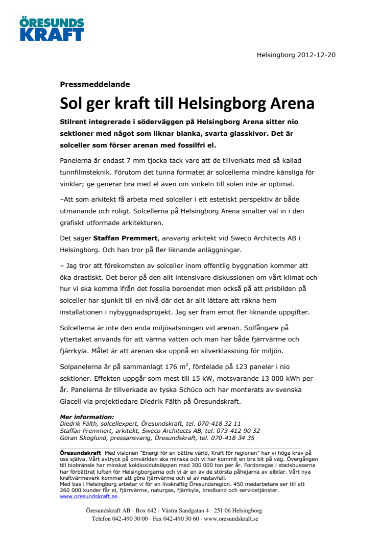 Sol ger kraft till Helsingborg Arena