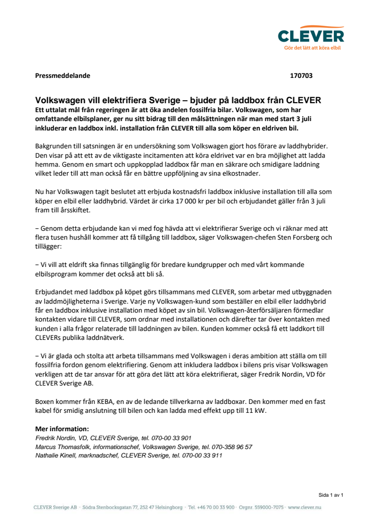 Volkswagen vill elektrifiera Sverige – bjuder på laddbox från CLEVER