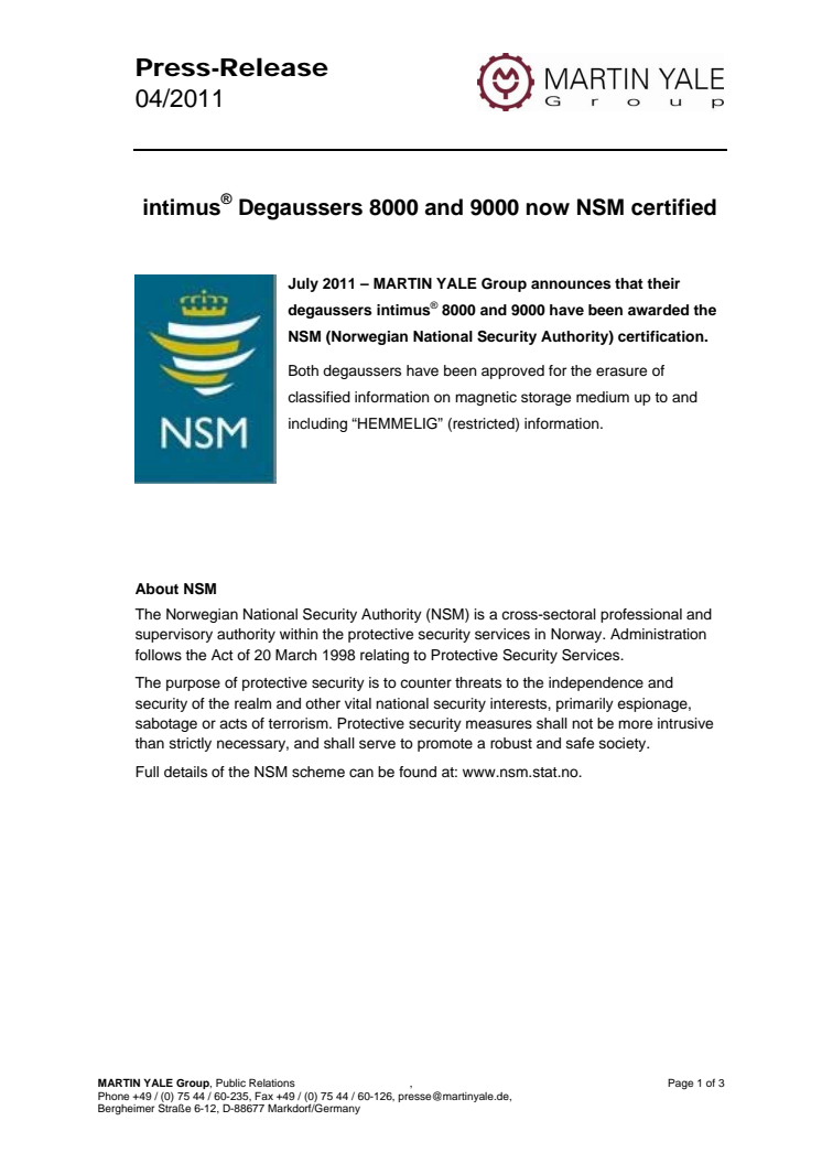 intimus® Degaussers 8000 and 9000 now NSM certified