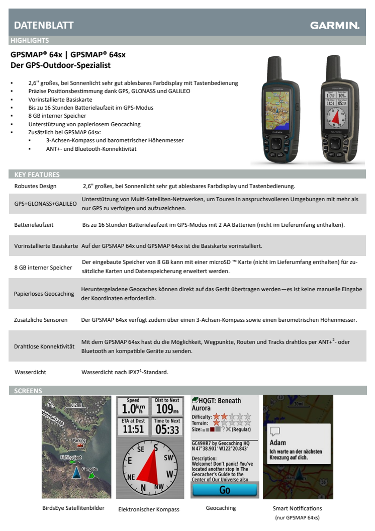 Datenblatt Garmin GPSMAP 64x/64sx