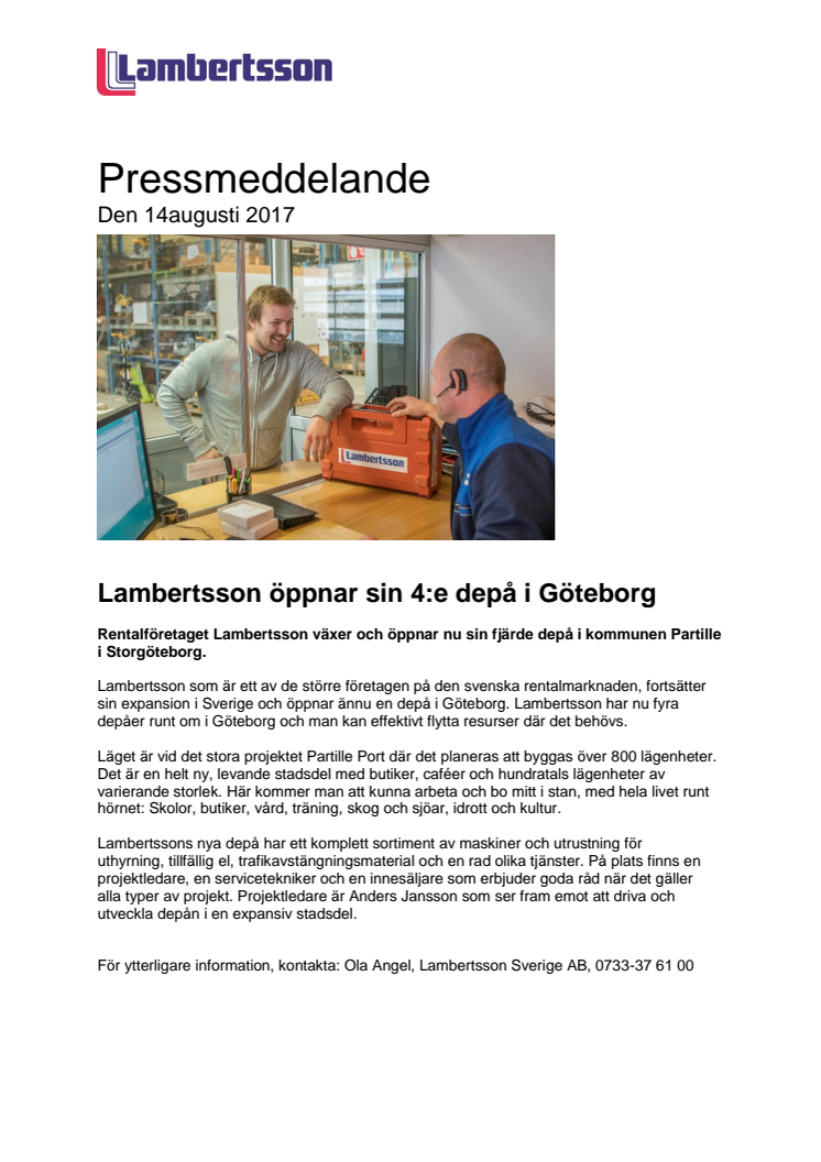 Lambertsson öppnar sin 4:e depå i Göteborg