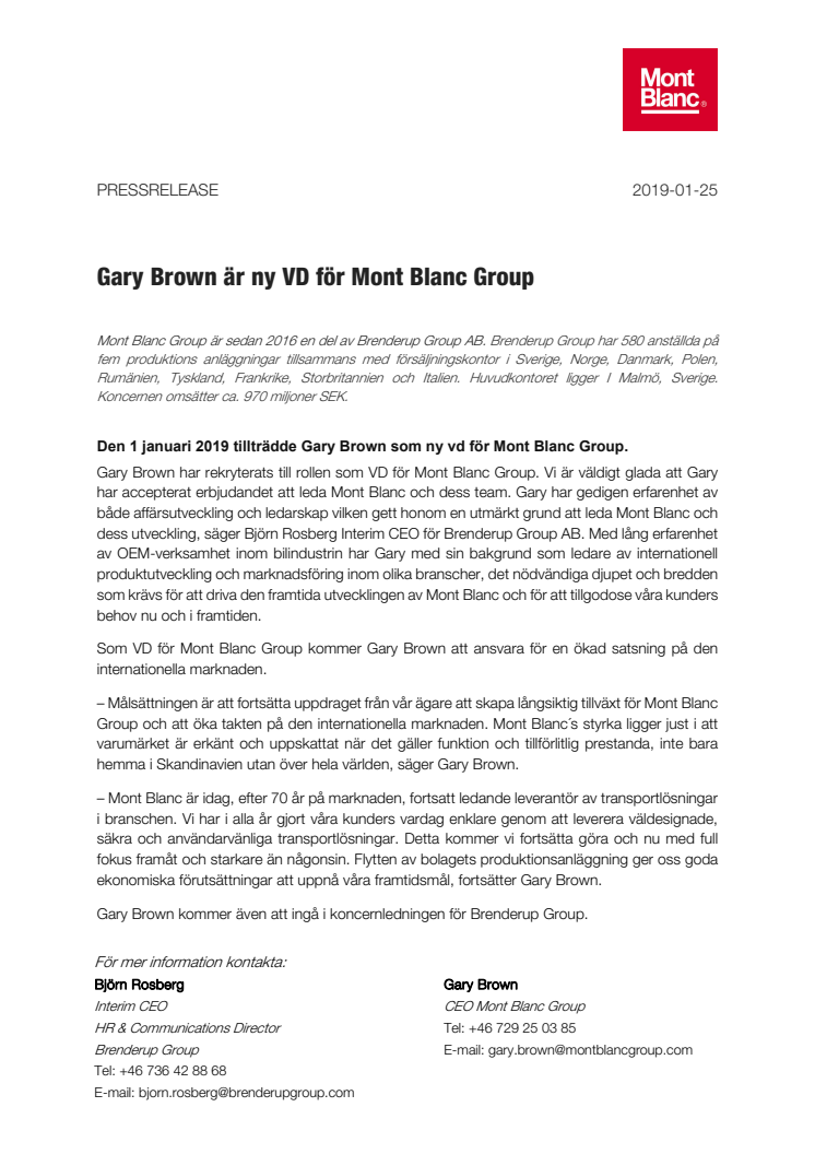 Gary Brown är ny VD för Mont Blanc Group 