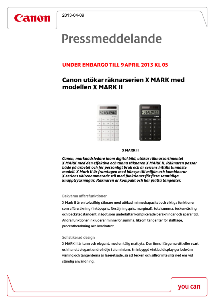 Canon utökar räknarserien X MARK med modellen X MARK II 