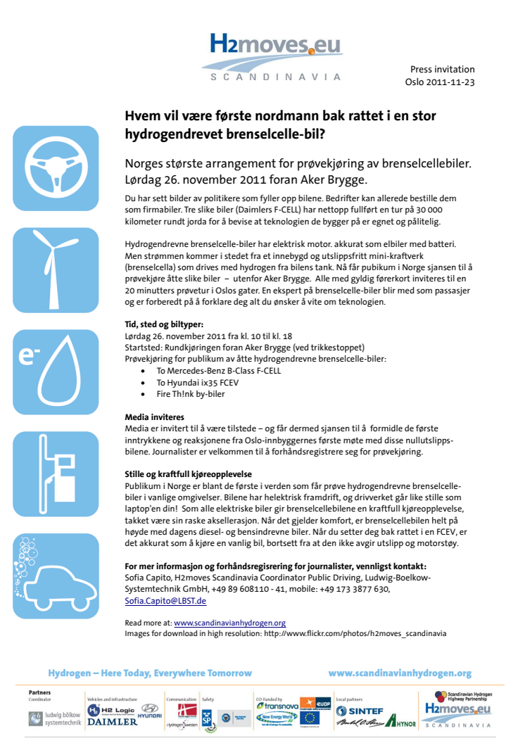 Invitasjon til å teste hydrogenbil - Aker Brygge lørdag 26. november