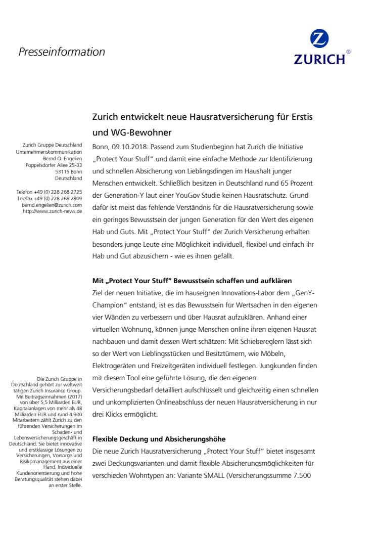 Zurich entwickelt neue Hausratversicherung für Erstis und WG-Bewohner
