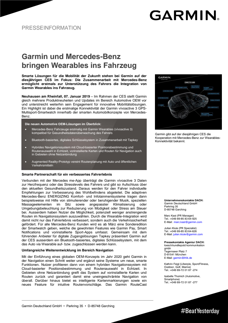 Garmin und Mercedes-Benz bringen Wearables ins Fahrzeug 