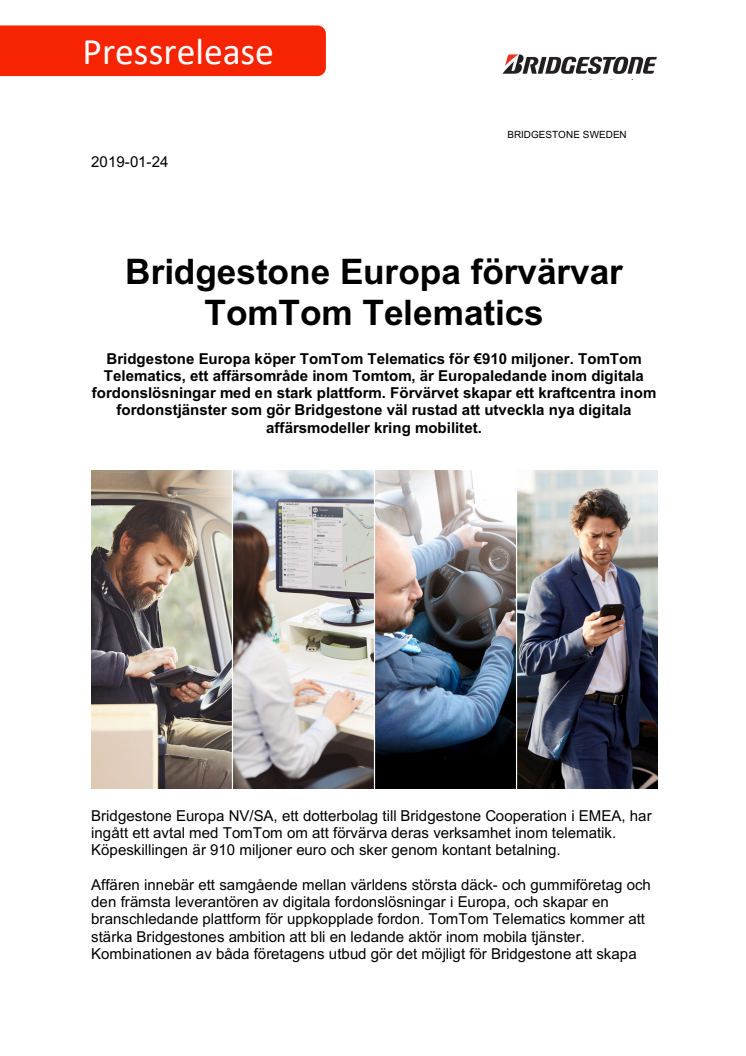 Bridgestone Europa förvärvar TomTom Telematics 