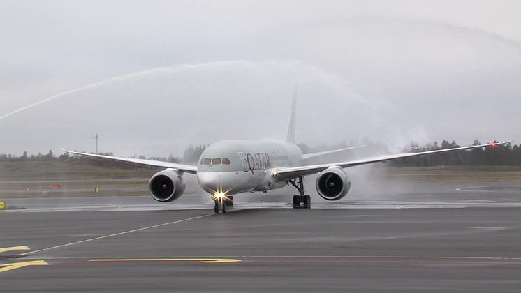Qatar Airways premiärlandar på Göteborg Landvetter Airport. Fotograf: Lars Persson