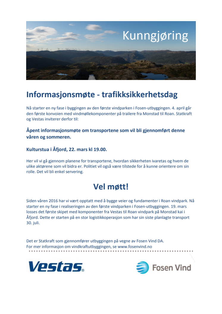 Informasjonsmøte - trafikksikkerhetsdag i Åfjord 22. mars