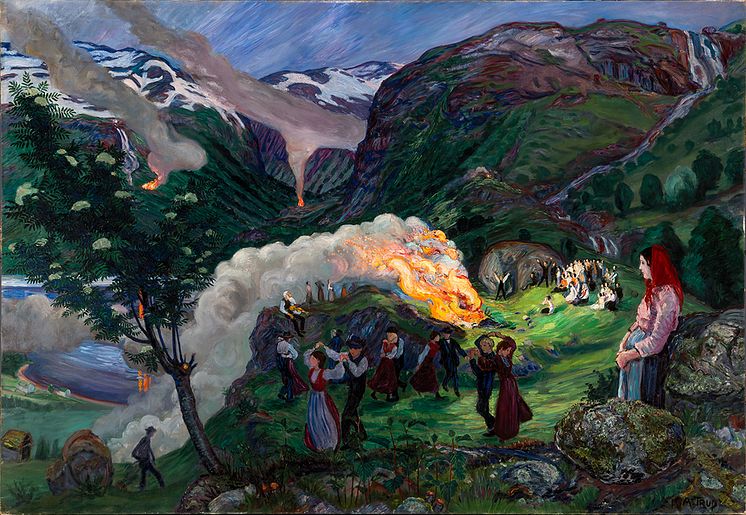 Nikolai Astrup: Priseld / Midsummer Eve Bonfire, olje på lerret, 1915