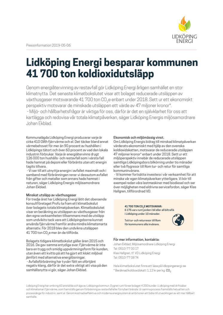 Lidköping Energi besparar kommunen 41 700 ton koldioxidutsläpp